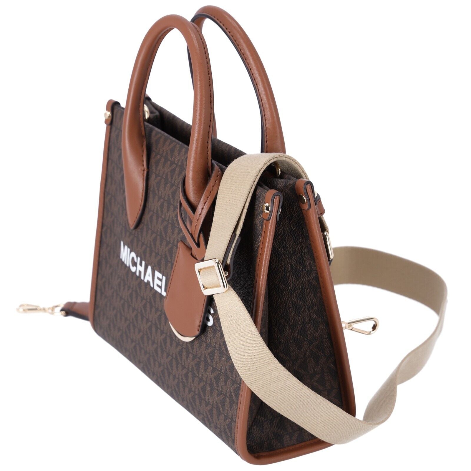 Elevate Your Style with the Michael Kors Mirella Small Top Zip Shopper Tote Crossbody in Brown MK Signature