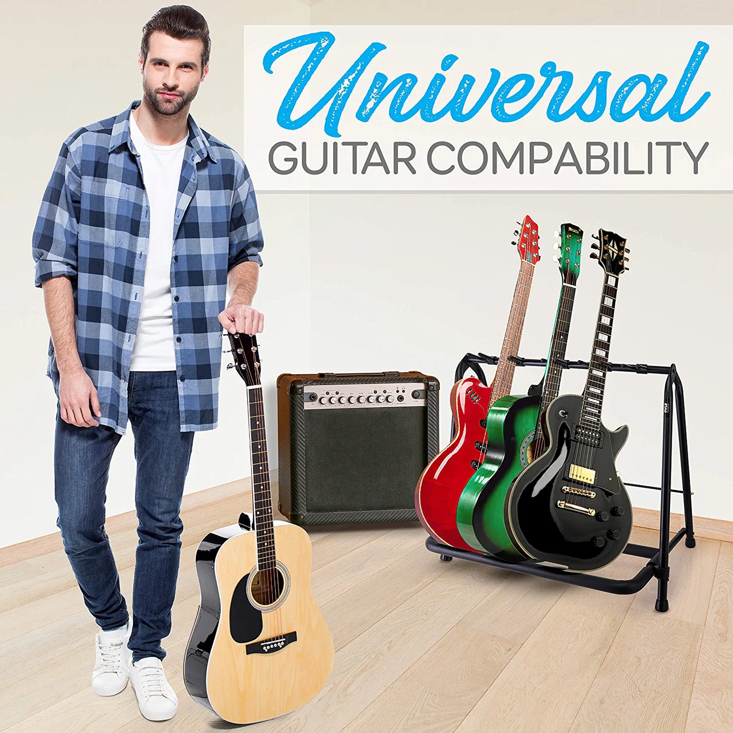 5-Space Foldable Guitar Rack - Guitar Stand, Multi-Instrument Floorstand Guitar Rack Holder