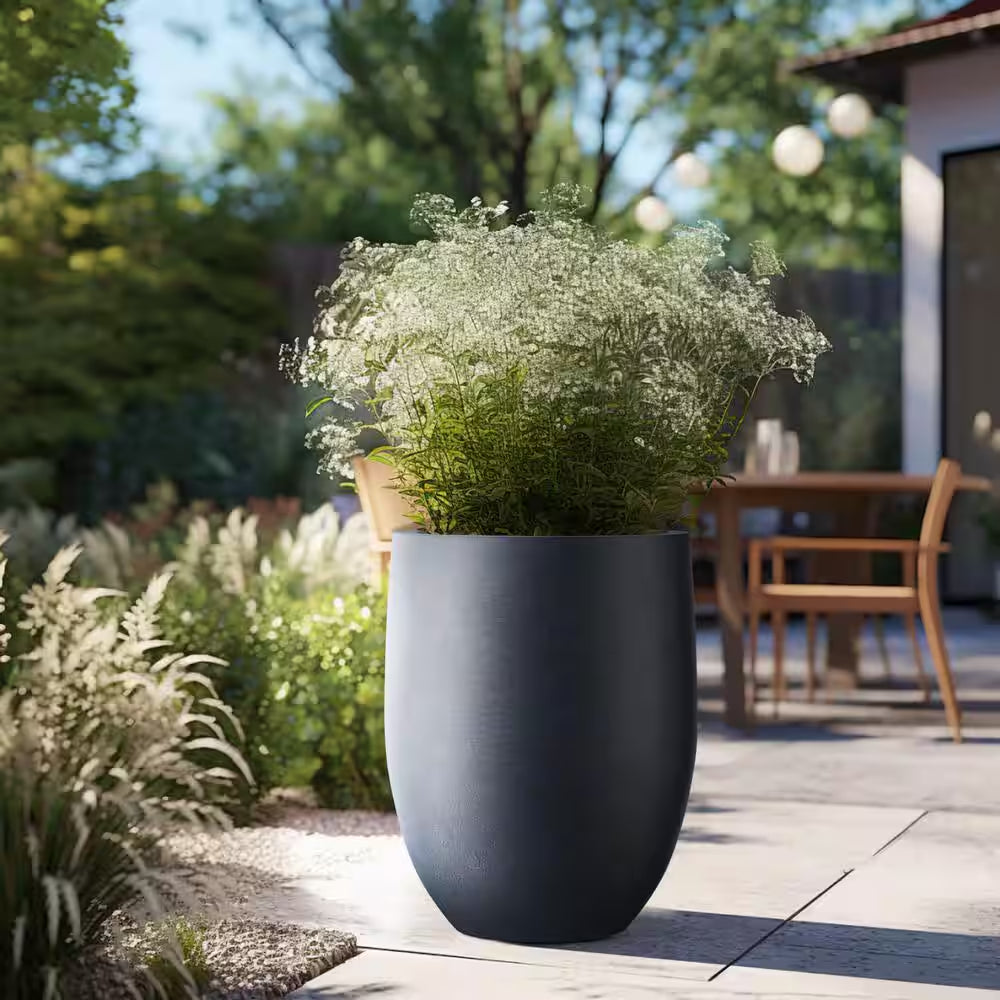 22"H Concrete Garden Flower Pots, Modern round Lightweight Planters with Drainage Hole for Outdoor/Indoor, Charcoal