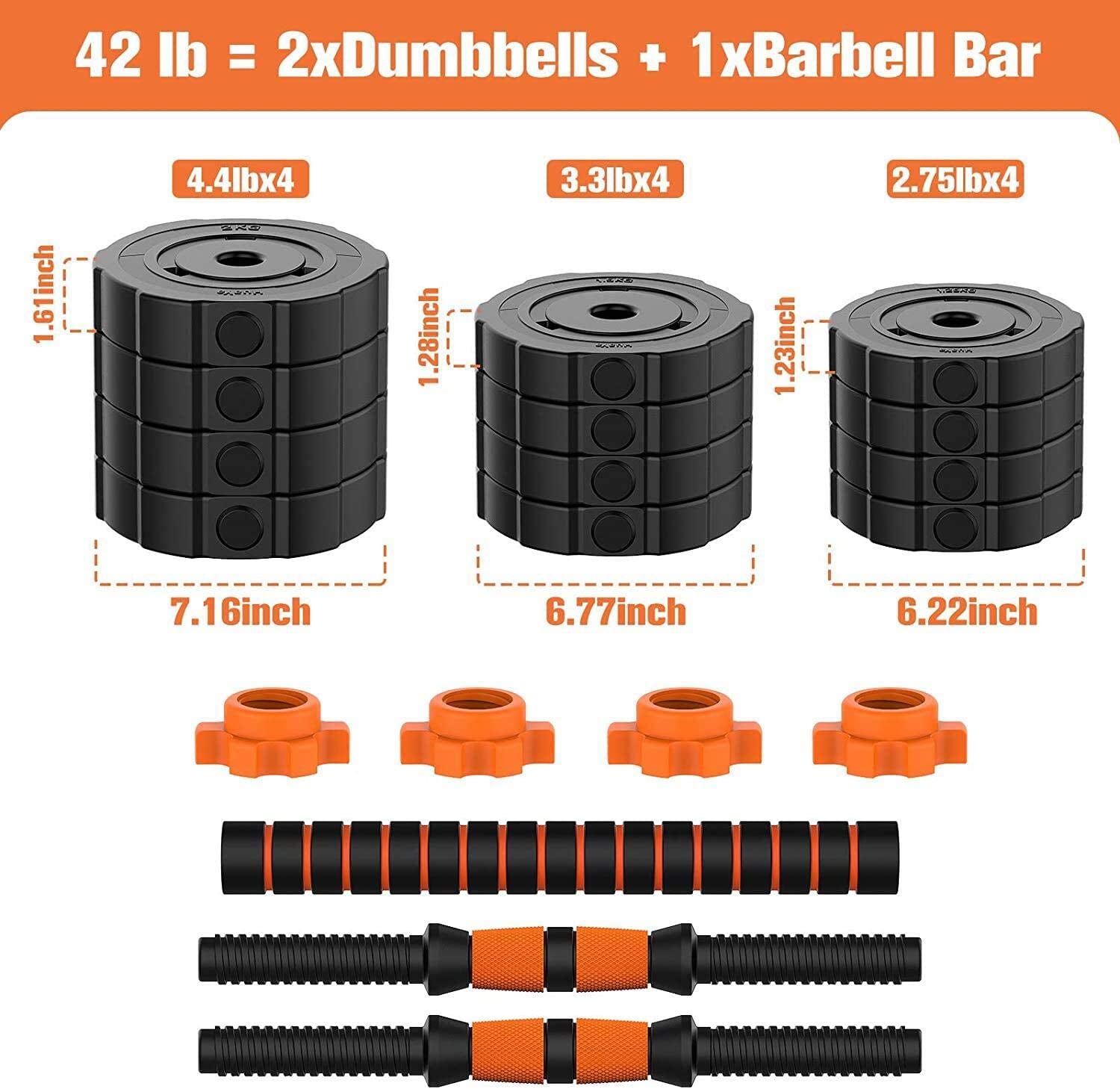 Versatile 44Lbs Adjustable Dumbbells Set - 2 in 1 Barbell & Dumbbells with Non-Slip Neoprene Grip for Home Gym Fitness Training, Perfect for Men & Women!