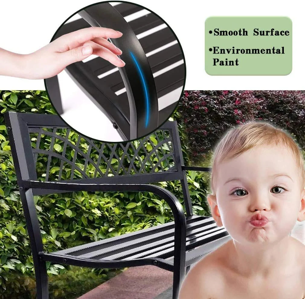 Garden Bench Patio Bench Outdoor Park Bench with Armrests, for Park Yard Deck Entryway, Black