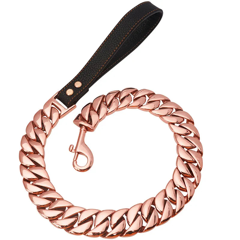 32MM Stainless Steel Cast Titanium Steel Dog Leash Gold Large Dog Hand Holding Rope