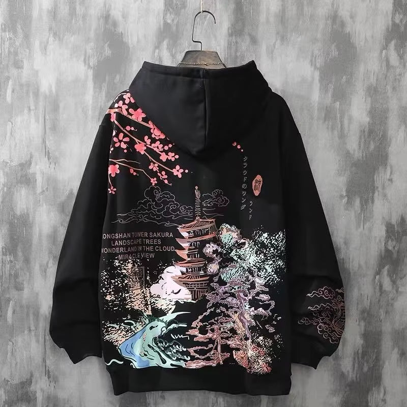Anime Hoodies Sweatshirts Chinese Style Men Black Hoodies Sweatshirts Harajuku Oversized Pullovers Sweatshirts for Women CS455