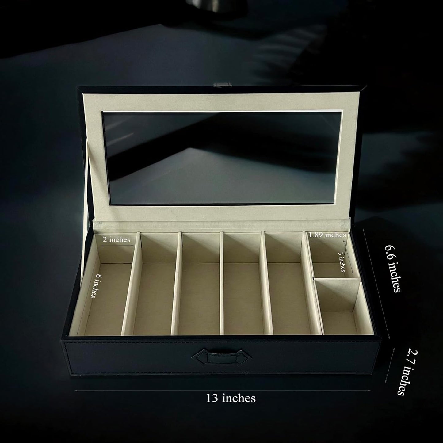 Stylish Black Sunglasses Organizer with 5 Slots for Eyewear and 2 Compartments for Accessories