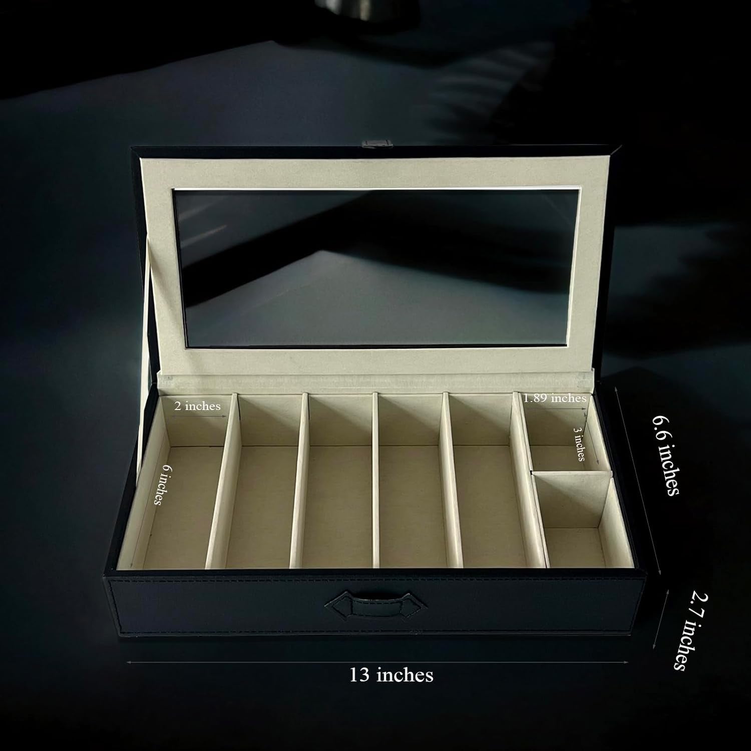 Stylish Black Sunglasses Organizer with 5 Slots for Eyewear and 2 Compartments for Accessories