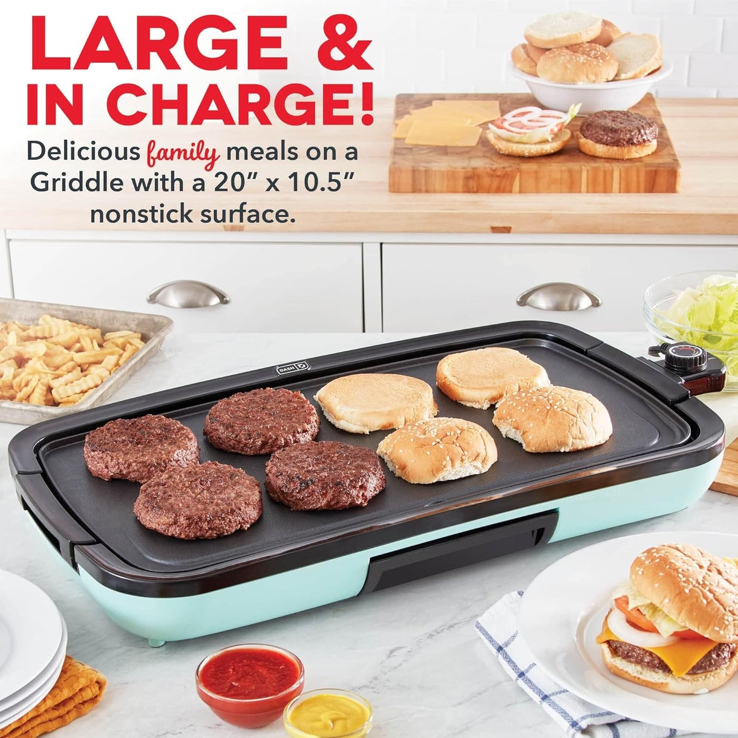 Aqua Deluxe Everyday Electric Griddle - Nonstick, Easy-Clean with Removable Plate & Recipe Book Included - Perfect for Any Meal!