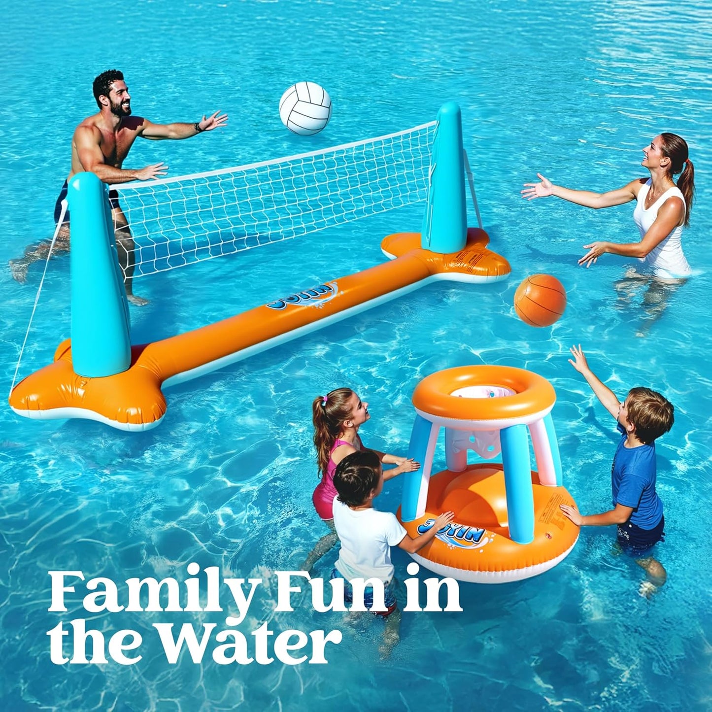 Ultimate XL Inflatable Pool Float Set - 125" Volleyball Net & Basketball Hoops for Endless Summer Fun!