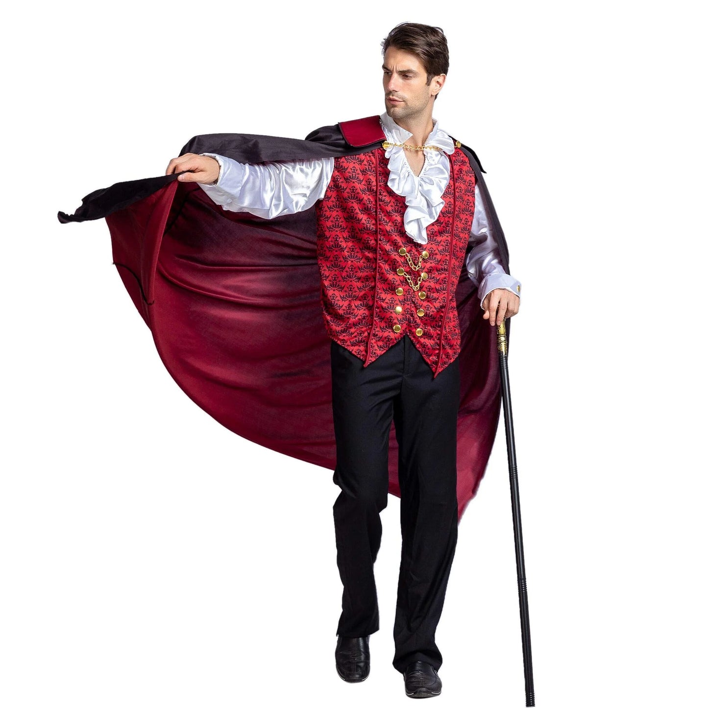 Transform into a Timeless Vampire: Adult Halloween Costume Set with Cape and Vest for Unforgettable Parties