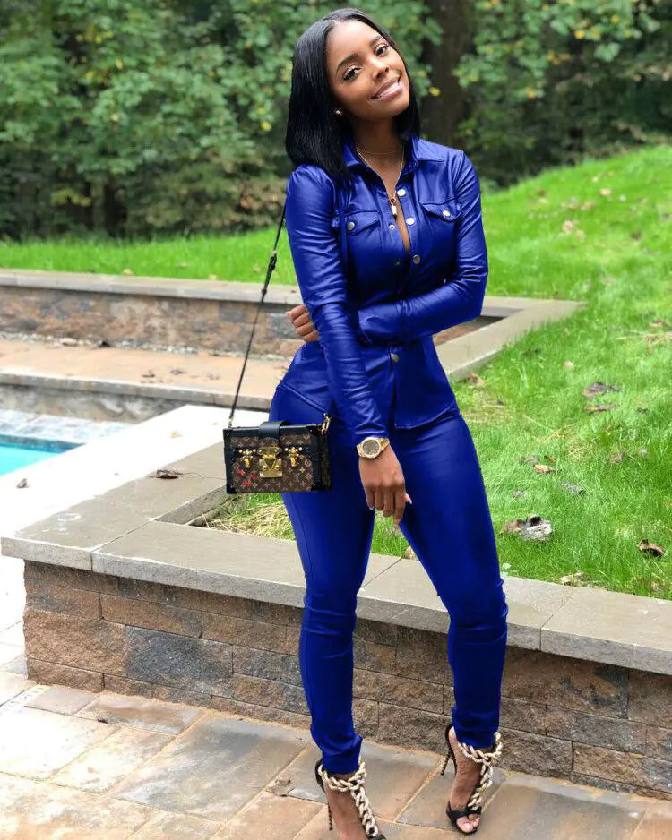 Women's Leather Cardigan Sports Set