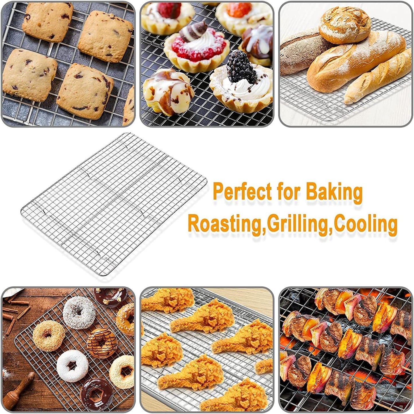 Premium 4-Piece Baking Sheet and Cooling Rack Set - Heavy Duty Stainless Steel, 12-Inch Cookie Trays, Non-Toxic & Dishwasher Safe