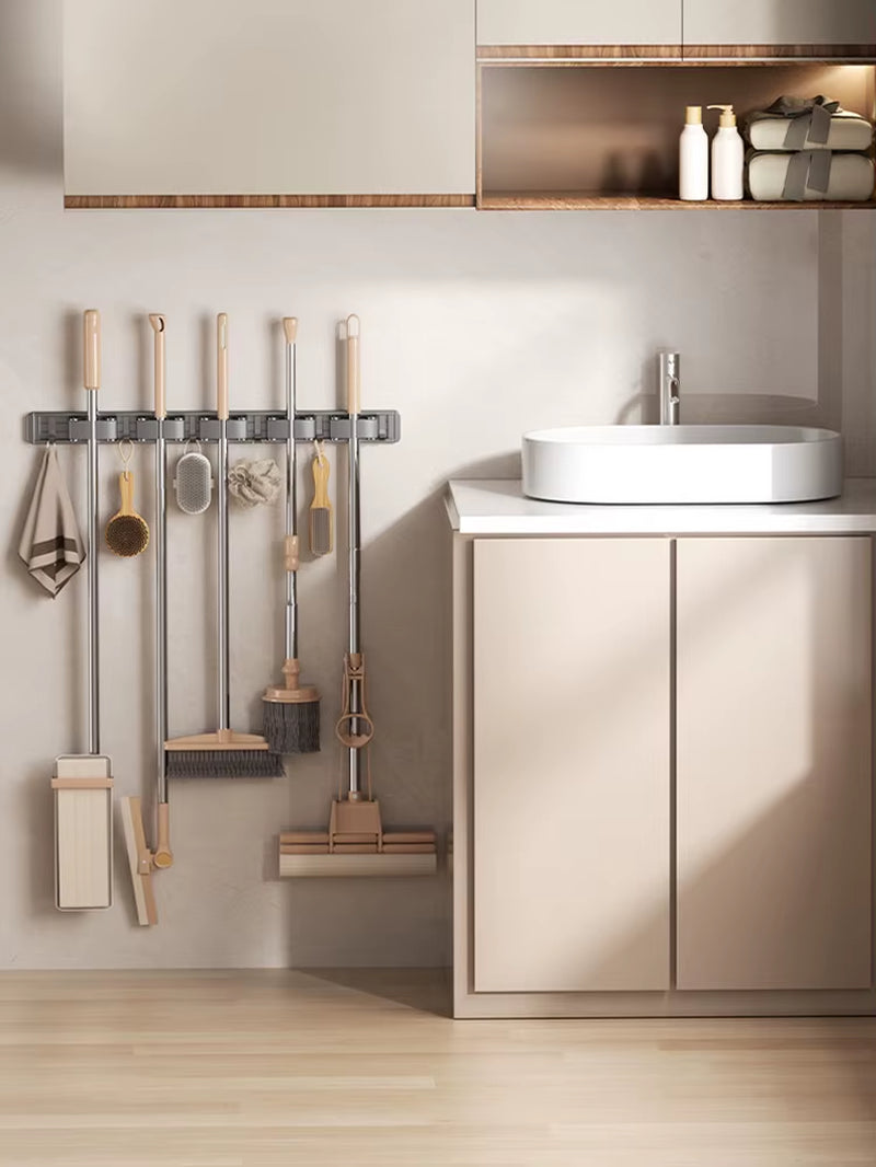 Maximize Your Space with Our Stylish Wall-Mounted Mop and Broom Rack!