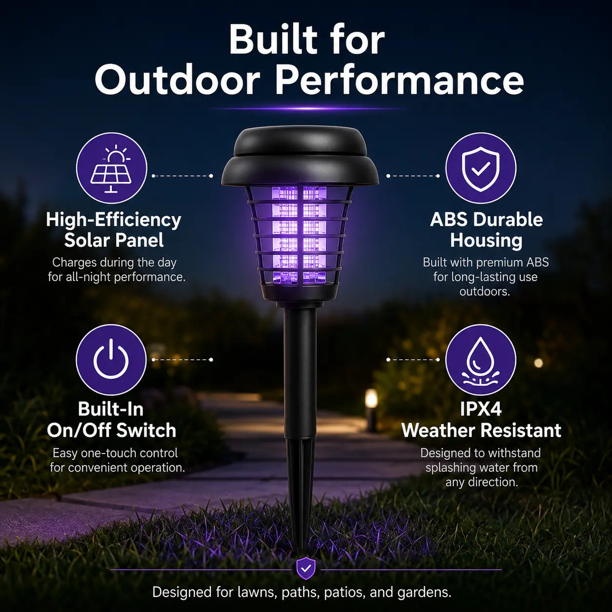 Illuminate Your Outdoors and Keep Mosquitoes Away with the Solar Mosquito Zapper Light – Versatile Garden Stake Lamp with Dual Modes and Weather Resistance