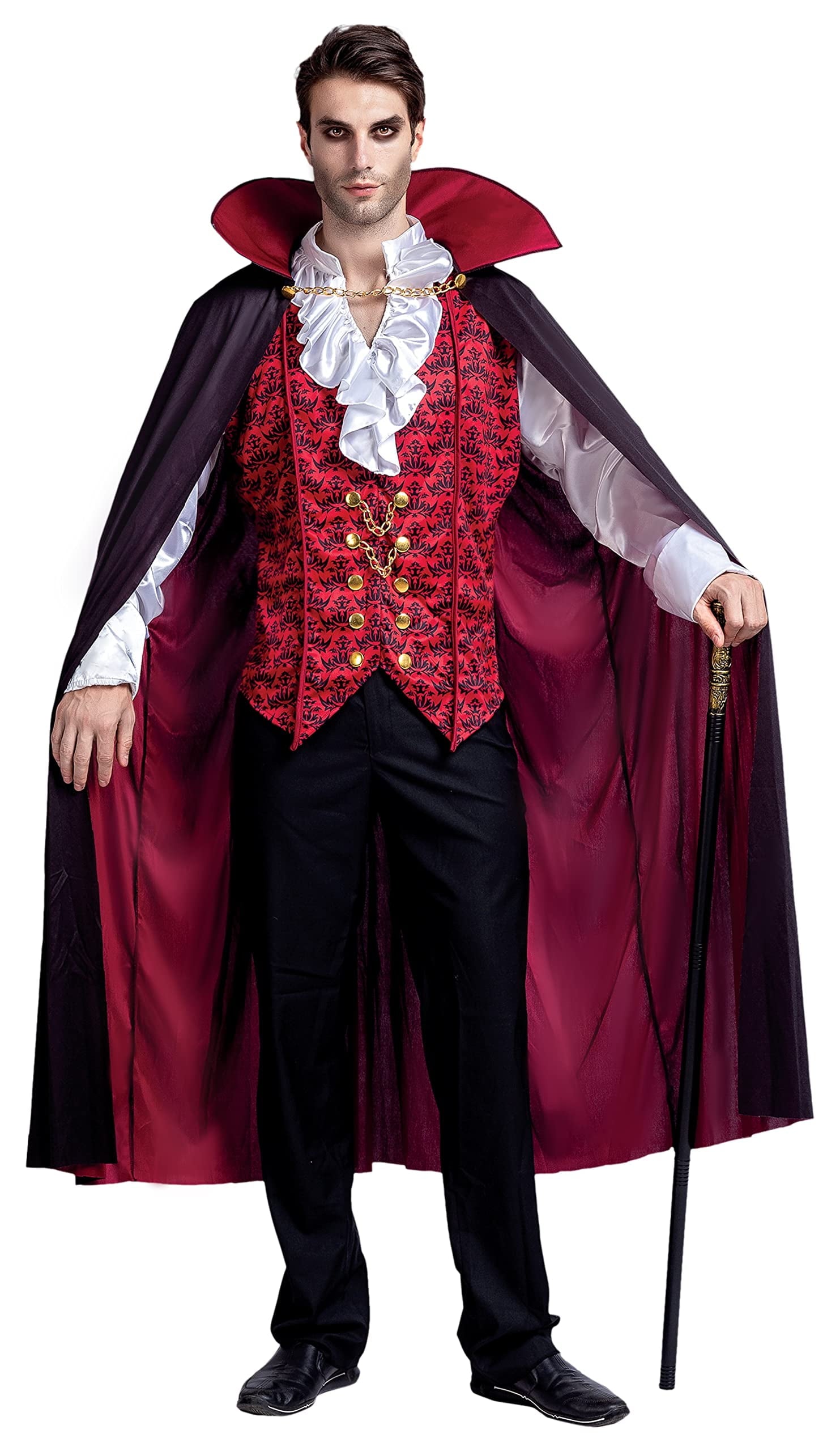 Transform into a Timeless Vampire: Adult Halloween Costume Set with Cape and Vest for Unforgettable Parties