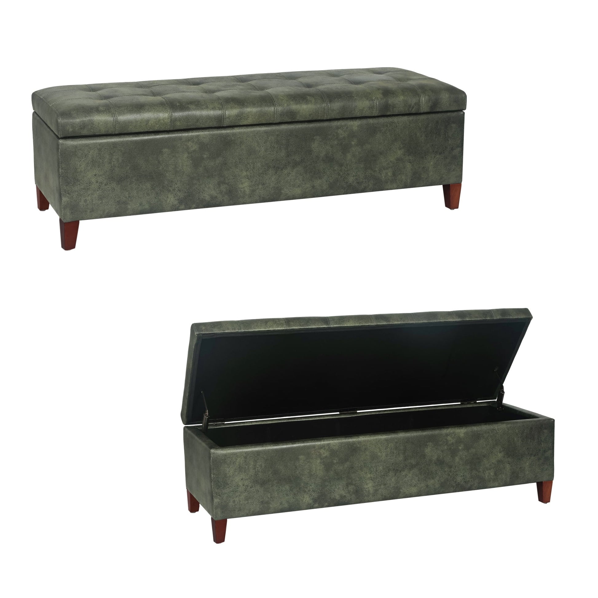 Adeco 50" Bonded Leather Storage Ottoman Bench Dark Green Faux Leather,Bonded Leather Large Americana,Modern & Contemporary Faux Leather
