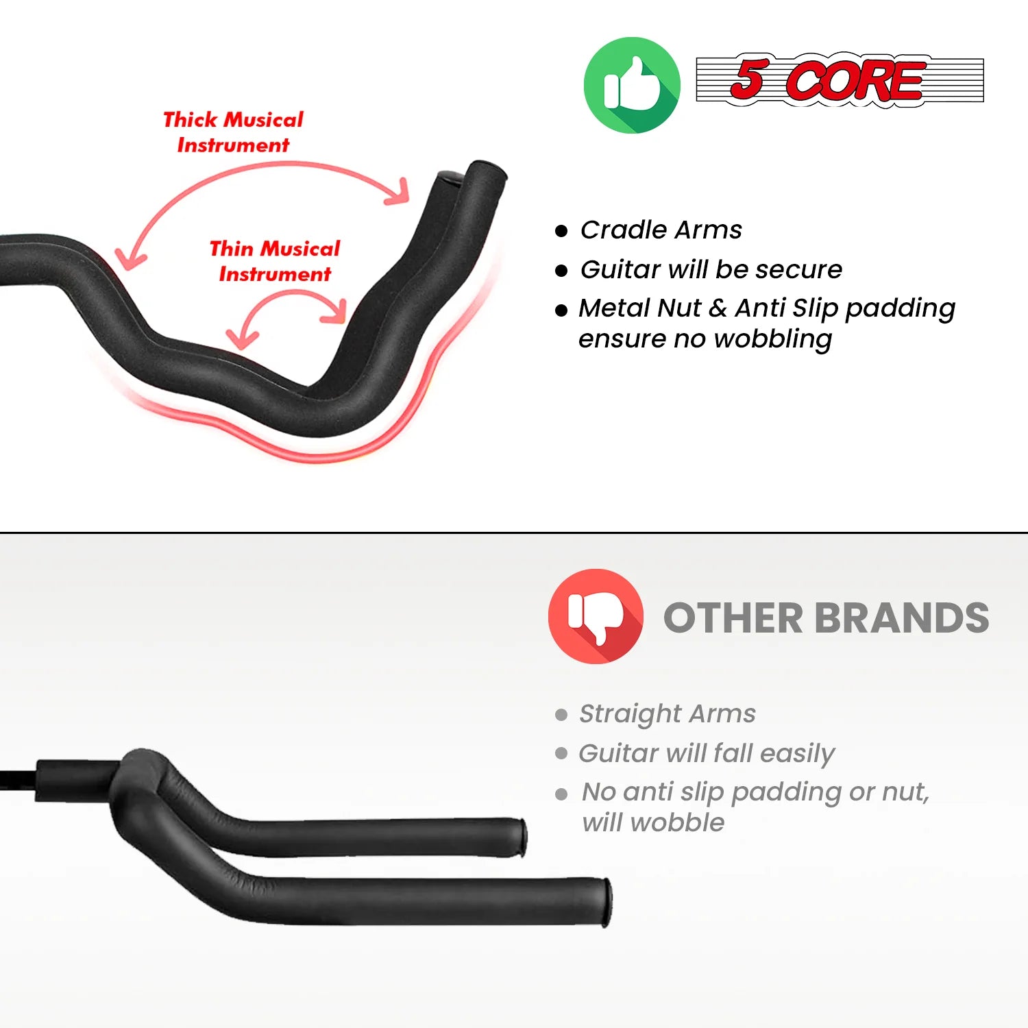 5 Core Guitar Stand Floor Adjustable Heavy Duty W Neck Holder for Acoustic Electric Classic Bass