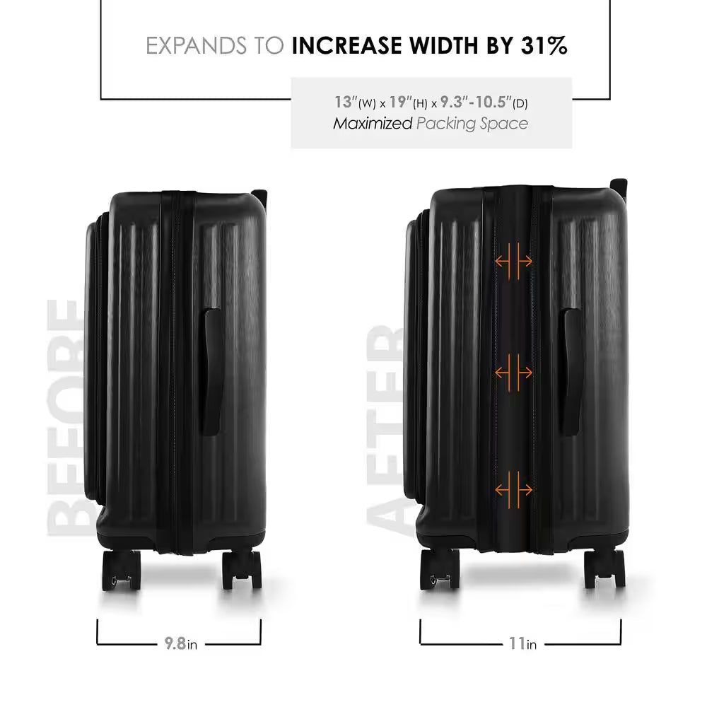 Elevate Your Travel Experience with Our 2-Piece Black Hardside Carry-On Luggage Set - Airline Approved with USB Charging Capability!
