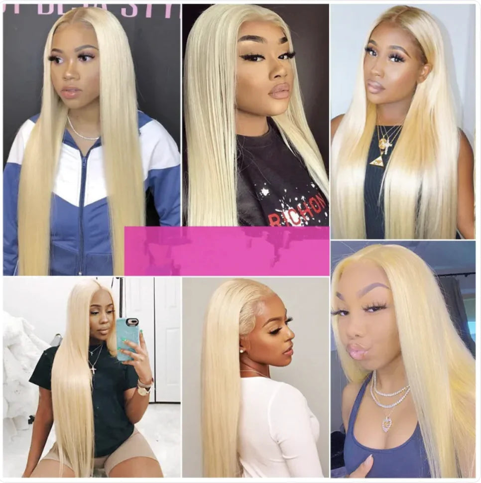 Light Golden Long Straight Synthetic Lace Wig