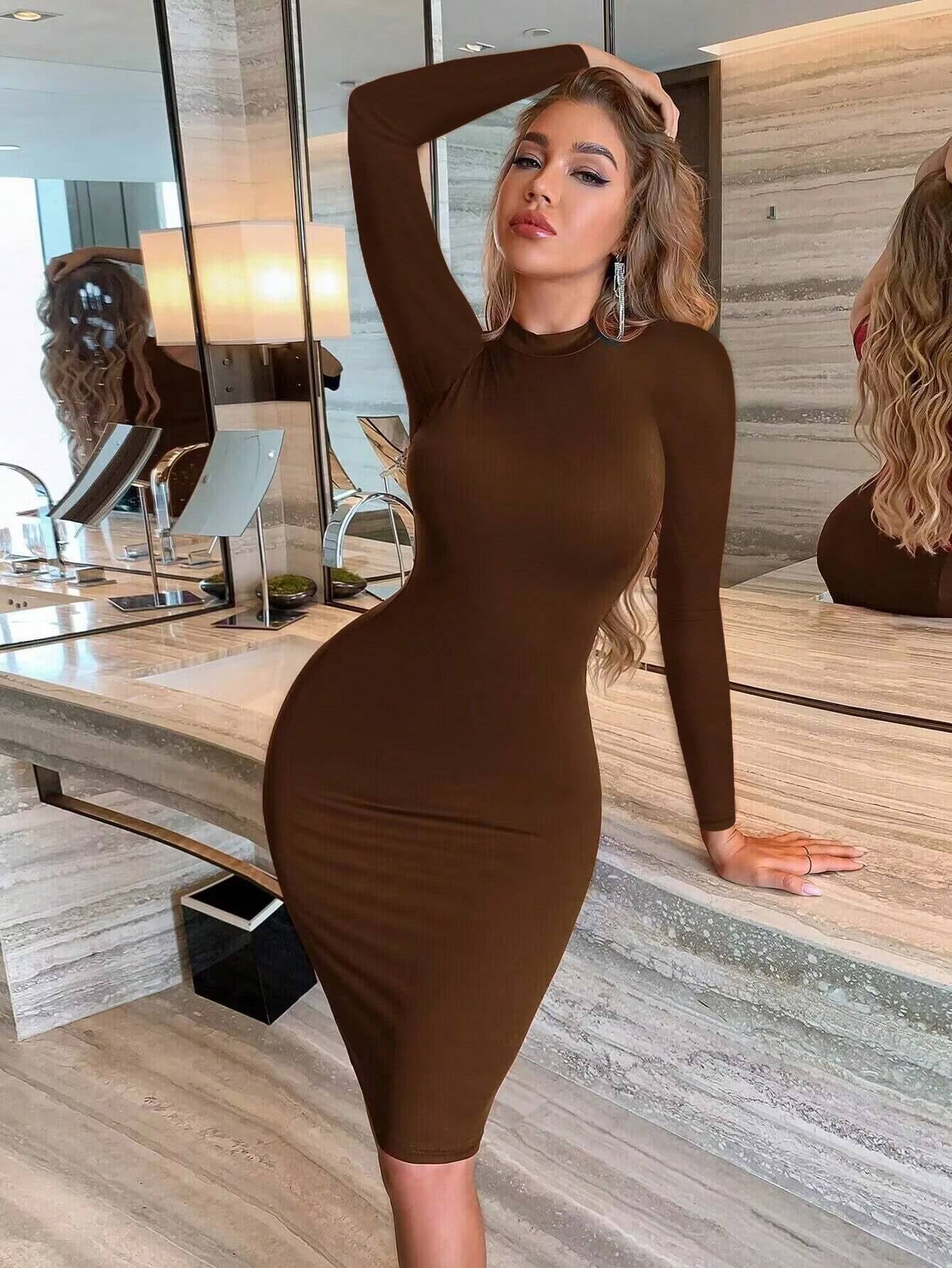 INAWLY SHEIN Ezwear Solid Scoop Neck Bodycon Dress