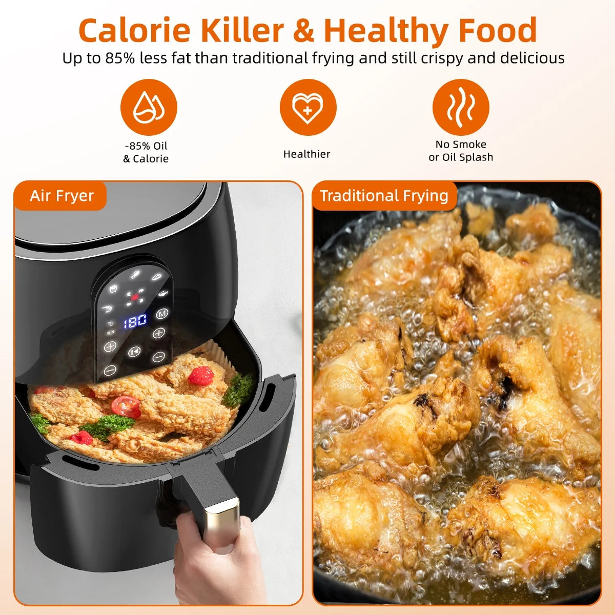 5.2QT Air Fryer Oven - Oilless 5-in-1 Hot Air Fryer with Digital Touch Screen, 5 Preset Cooking Modes, Dishwasher-Safe Basket & 50PCS Air Fryer Paper Liners