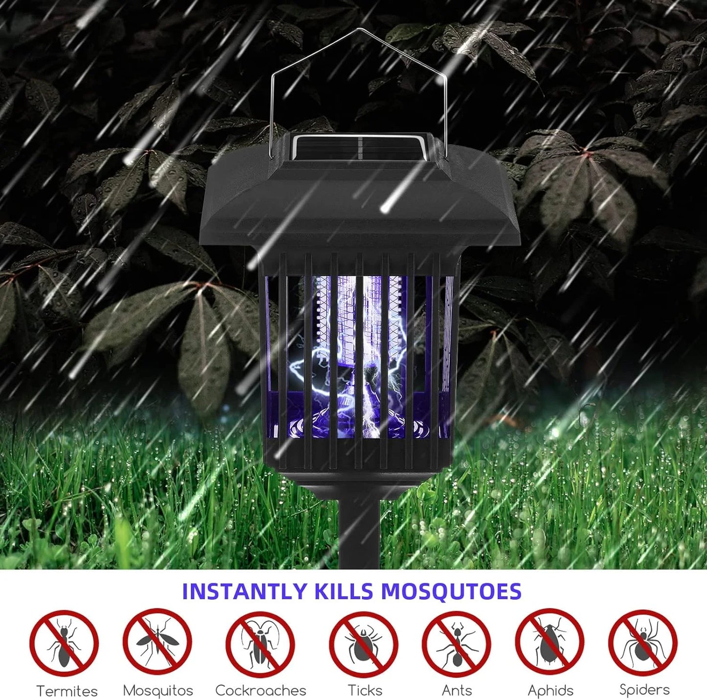 2 Pack Solar Bug Zapper Outdoor Solar Mosquito Zapper LED Mosquito Killer Light Lamp for Indoor and Garden Use