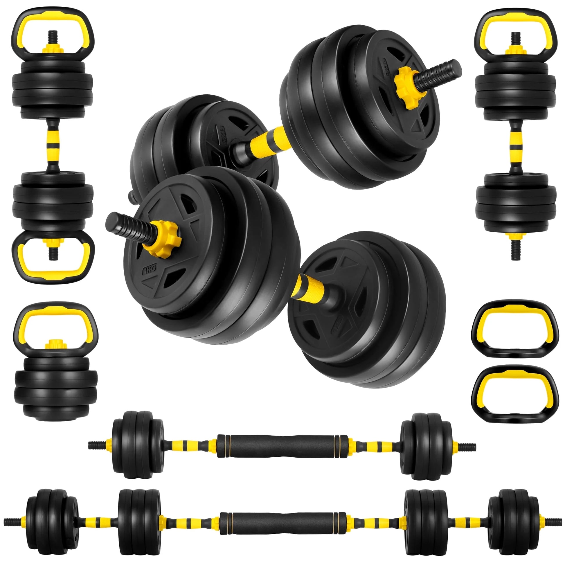 Versatile 66 Lbs Adjustable Dumbbell Barbell Set - 4-in-1 Weight System for Ultimate Home Fitness, Ideal for Men & Women, Bright Yellow Design