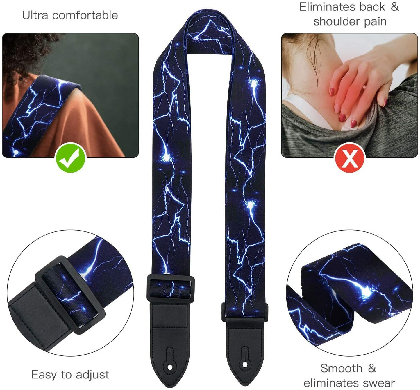 Adjustable Heavy Duty Guitar Strap for Electric Acoustic Guitar Bass Leather End