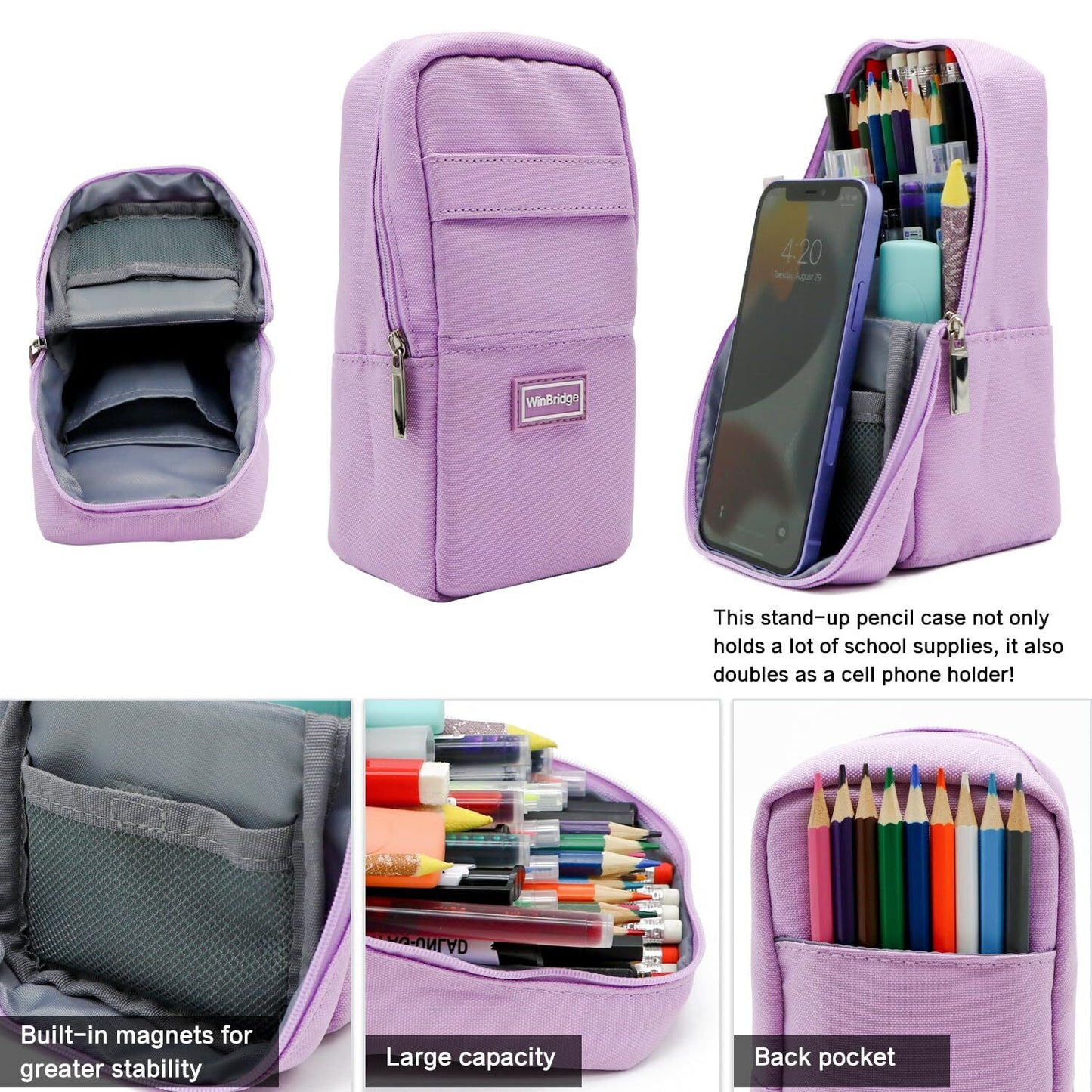 Standing Pencil Case, Durable Large Pencil Pouch, Kids School Supplies, Stora...