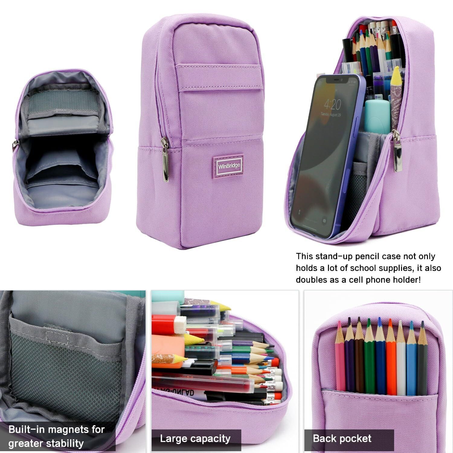 Standing Pencil Case, Durable Large Pencil Pouch, Kids School Supplies, Stora...