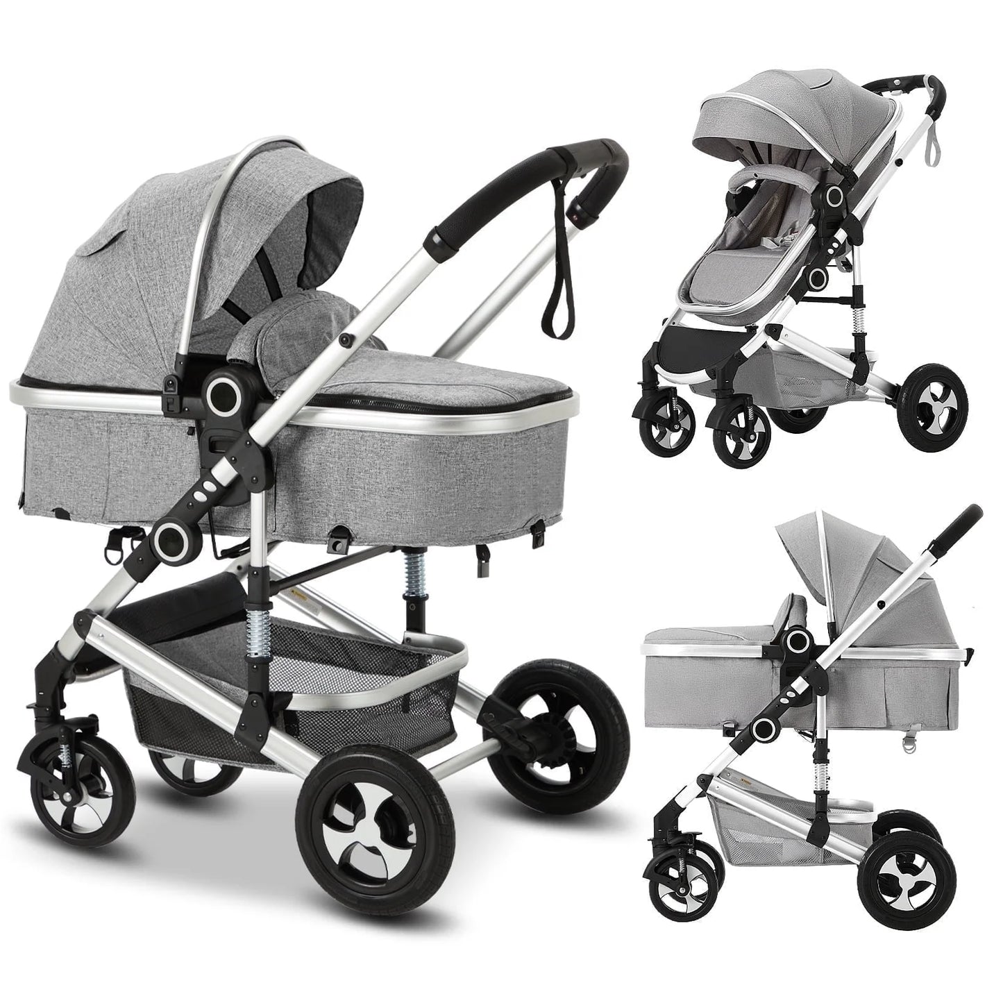 3-In-1 Convertible Baby Stroller with Big Seat and Adjustable Canopy, 24 Pound, Light Grey