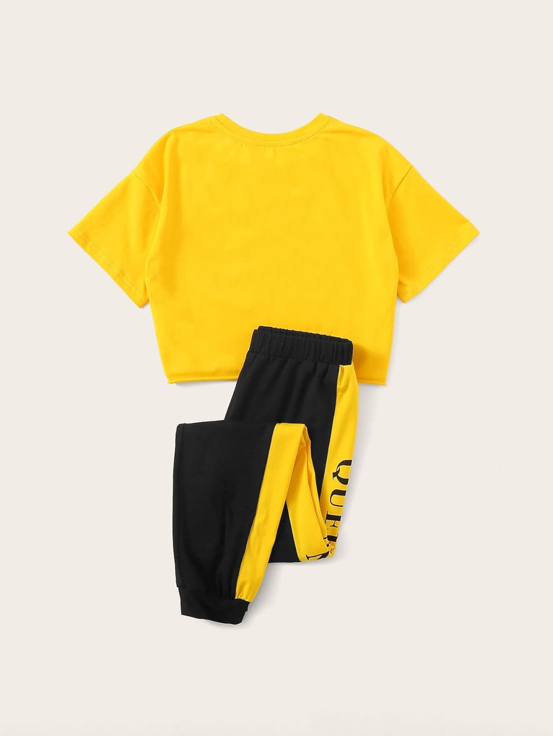 Stylish Girls 2 Piece Letter Graphic Crop Top and Legging Set for Trendy Young Fashionistas