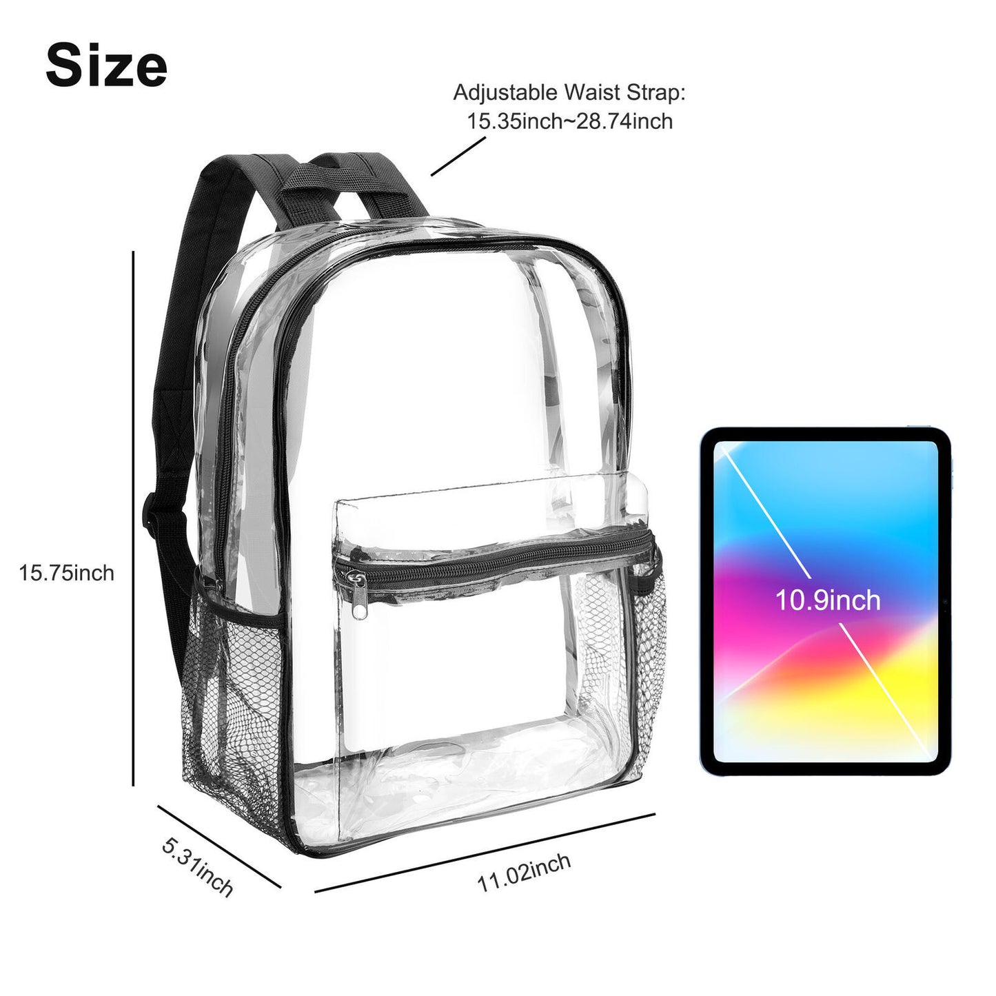 Heavy Duty Clear Backpack Waterproof Transparent Sling Bag See through Book-Bag