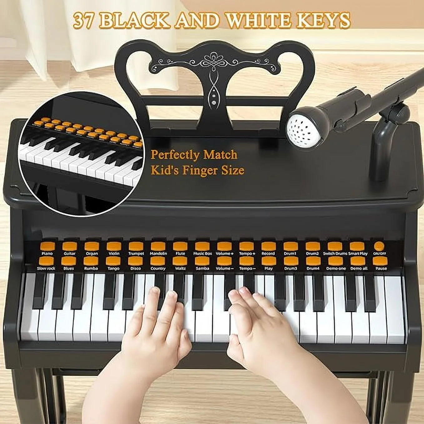 37 Keys Piano for Kids, Electronic Musical Instrument Toys for Baby, Mini Piano Tools for Beginners, Gifts for Age 3 +, Black