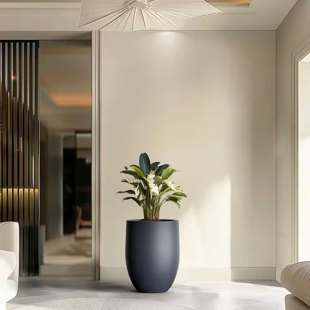 22"H Concrete Garden Flower Pots, Modern round Lightweight Planters with Drainage Hole for Outdoor/Indoor, Charcoal