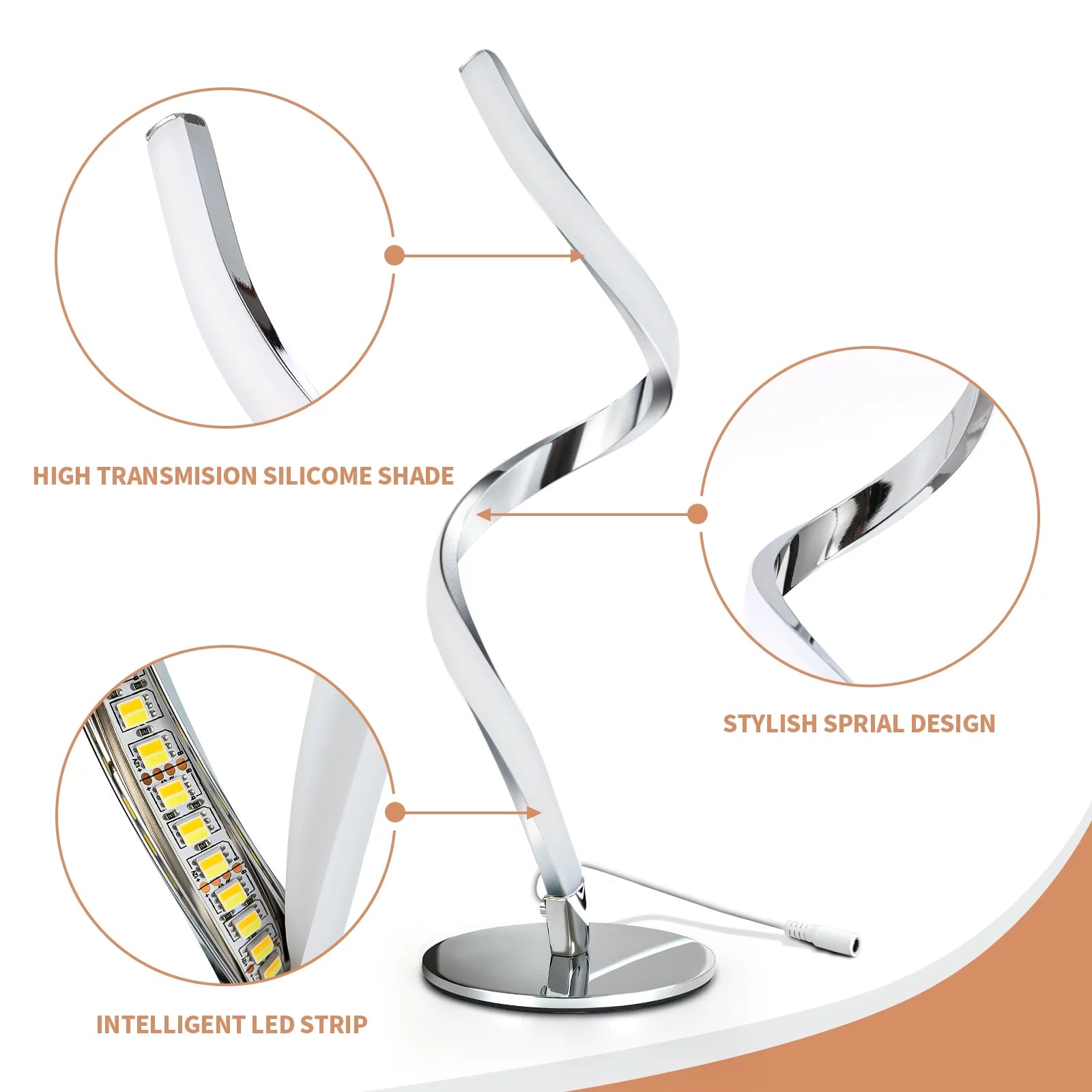 Modern Spiral Touch Control Table Lamp - Fully Dimmable Bedside Lighting in 3 Gorgeous Colors for Any Room