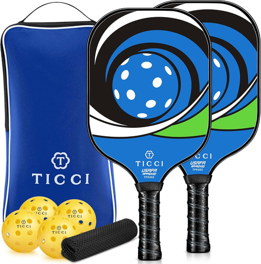 Pickleball Paddles Set of 2, USAPA Approved Fiberglass Pickle Ball Paddles with 4 Pickleballs, Lightweight Rackets for Adults & Kids, Includes Carry Bag & Net Bag for Men, Women, Beginners,