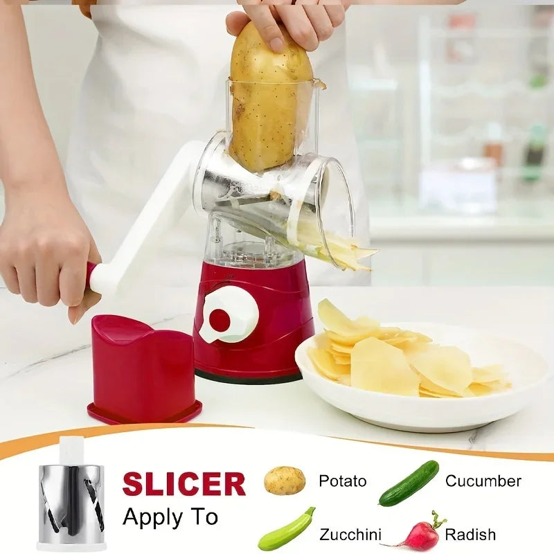 Revolutionize Your Cooking with the 1Pc Portable Manual Vegetable Cutter Slicer - Multifunctional Round Rotate Mandoline for Effortless Potato and Cheese Prep!