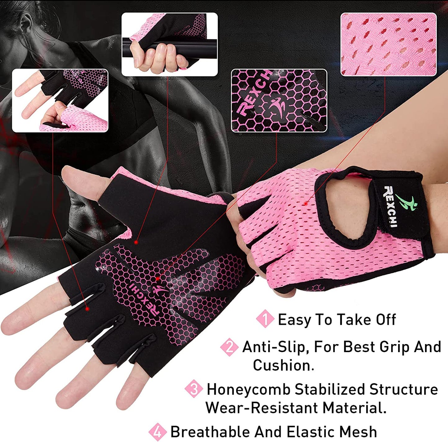 Adjustable Workout Gloves - 2 Pairs Breathable Weight Lifting & Exercise Gloves for Men and Women - Full Palm Protection for Fitness, Biking, Pull Ups, and Cycling