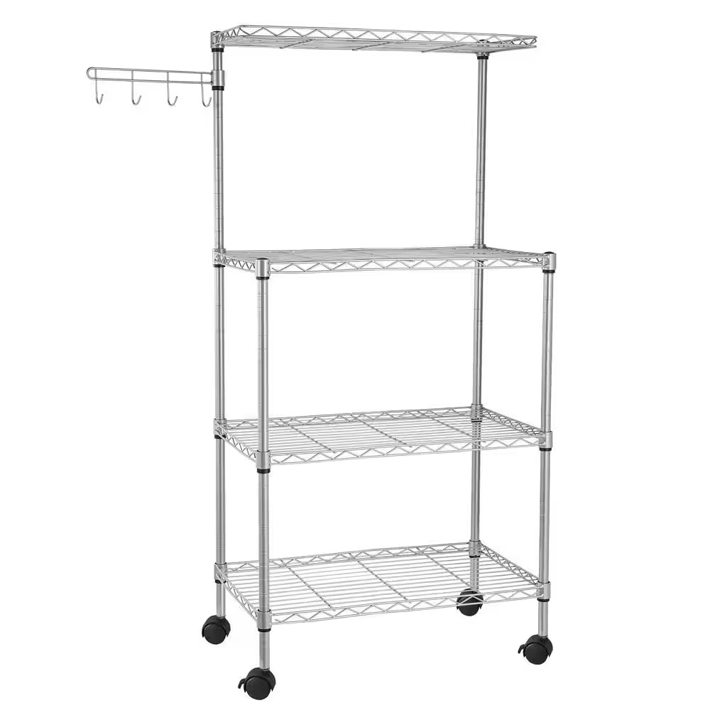 Sleek and Stylish Modern Silver Kitchen Bakers Rack with Ample Storage and Durable Design