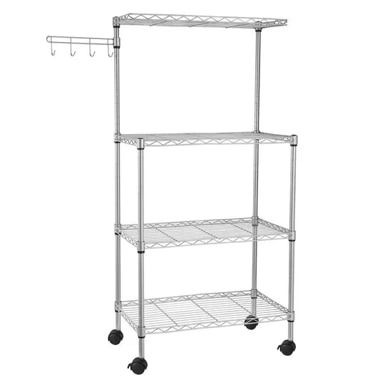 Sleek and Stylish Modern Silver Kitchen Bakers Rack with Ample Storage and Durable Design
