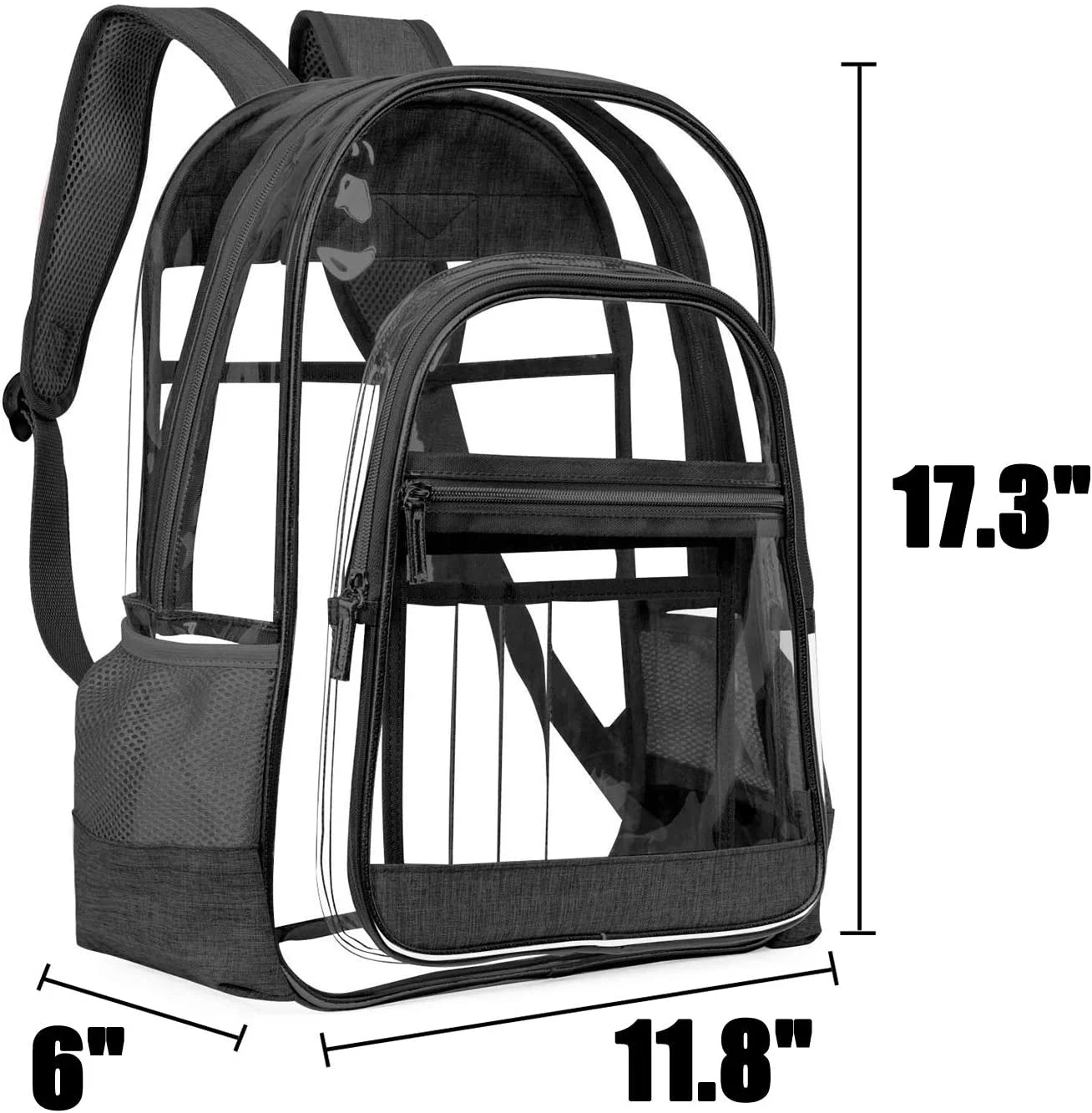 Upgraded Version - Clear Backpack See through School Bags Basic Transparent Student Bookbag TSA Approved, See Through, Black