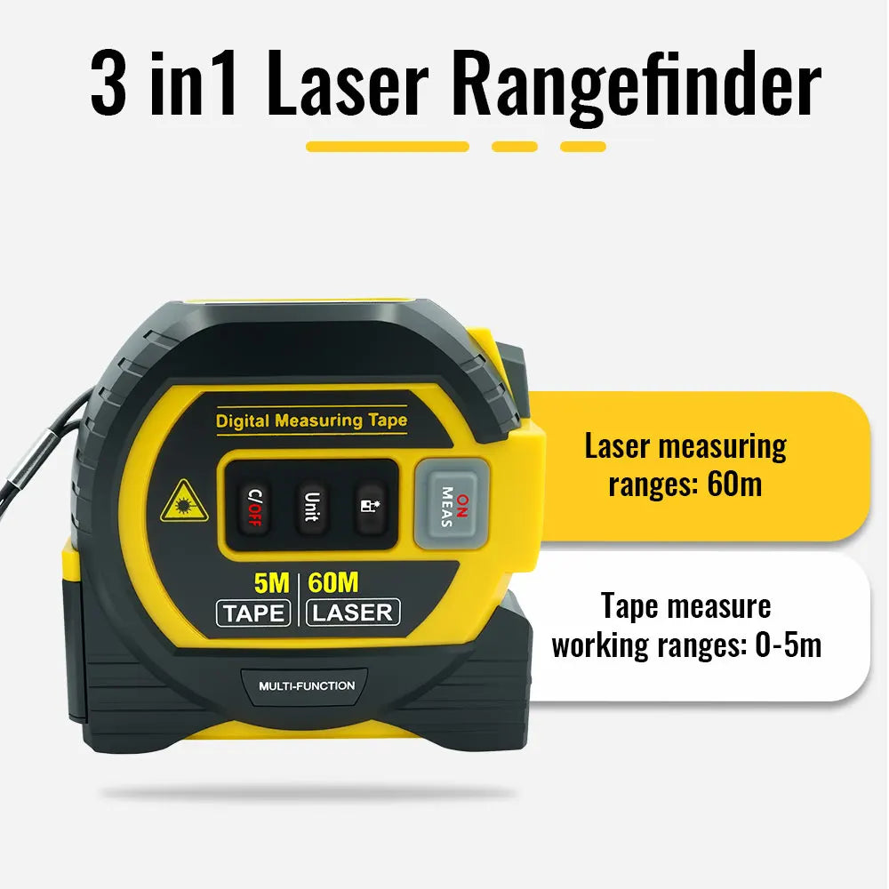 Revolutionary 3-in-1 Laser Tape Measure: High Precision Digital Rangefinder with Steel Tape and Cross-Marking Functionality