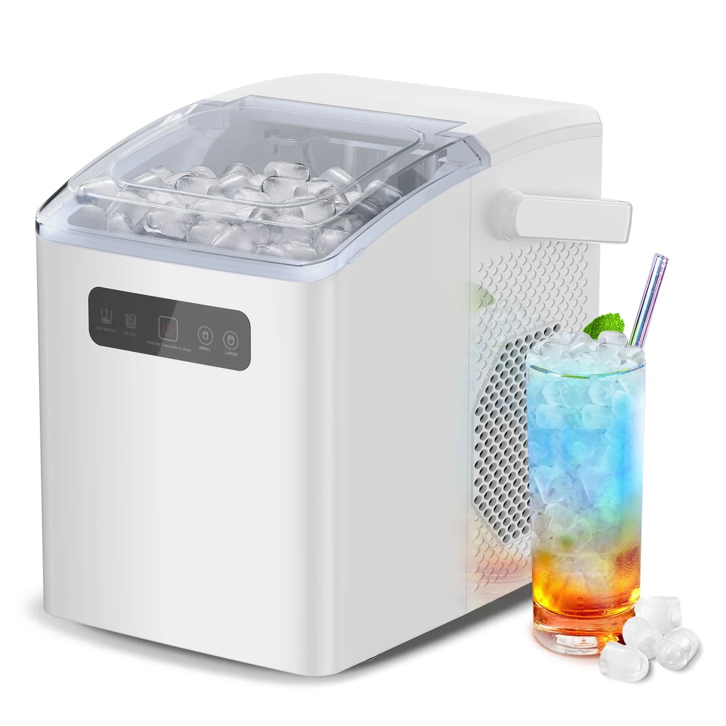 Countertop Portable Ice Maker, Self-Cleaning with Handle, Ice Scoop, 2 Sizes of Bullet Ice Cubes, for Home/Kitchen/Office-White
