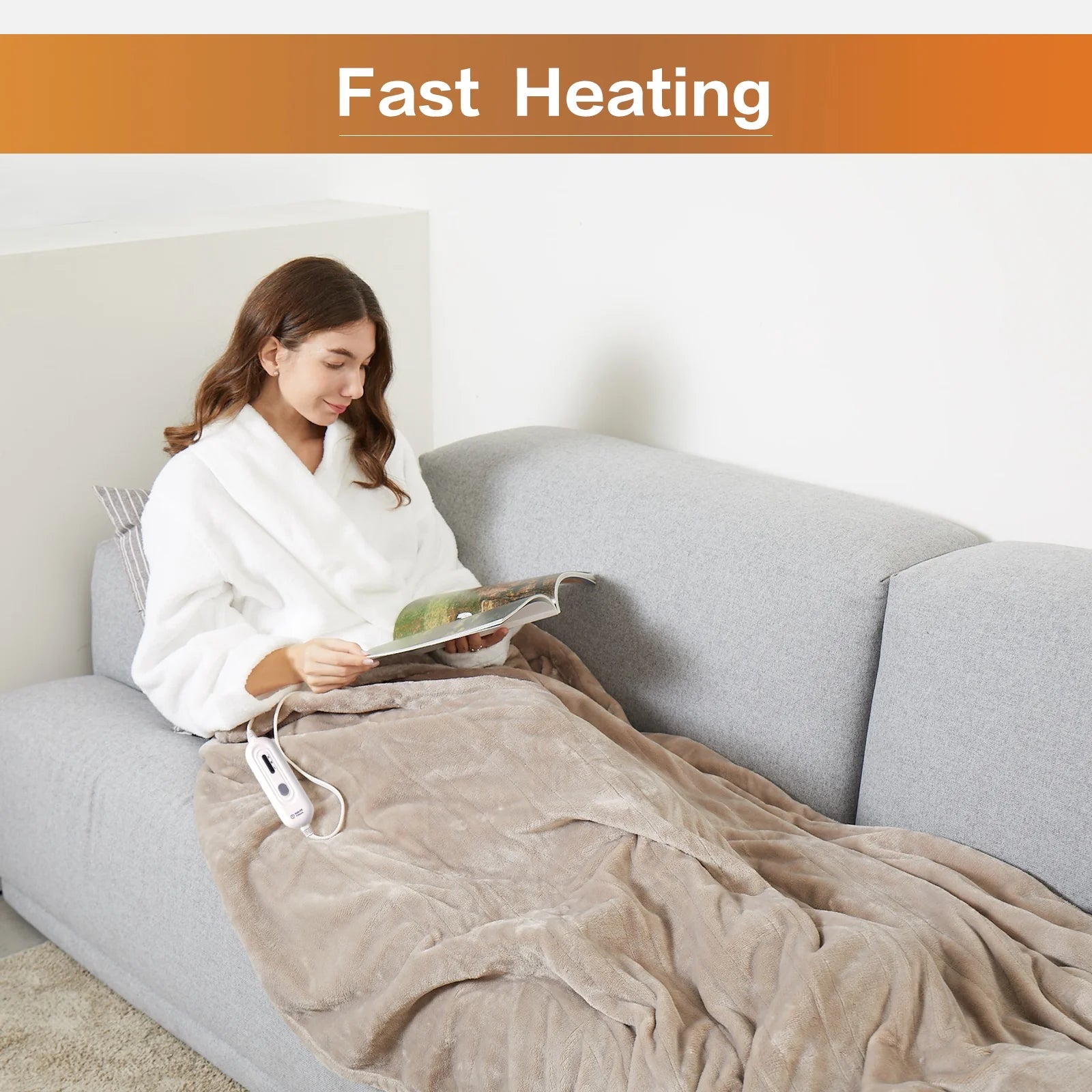 Heated Blanket Throw，50"X60"Double Flannel Heating Blanket for Home Office, Electric Blanket 4 Hours Auto-Off & Over-Heat Protection,Camel