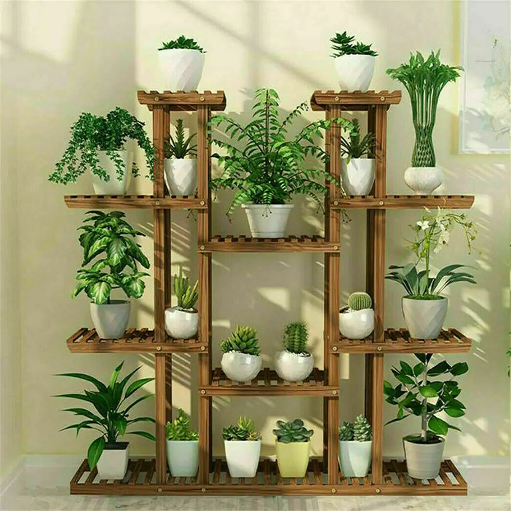 Elegant UNHO 46-Inch Multi-Tier Wooden Plant Stand - 16 Shelves for Indoor & Outdoor Display