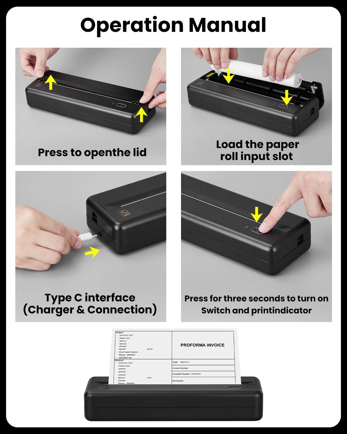 HPRT MT810 Portable Printer, A4 Wireless Bluetooth Travel Printer, Thermal Printer Support 8" & 4" Thermal Roll Paper Suitable for Home Vehicles Office Business