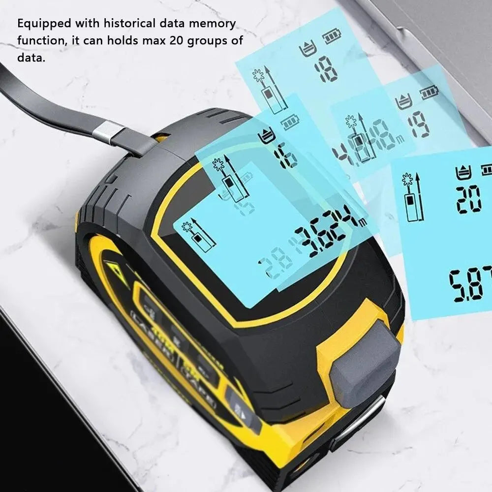Revolutionary 3-in-1 Laser Tape Measure: High Precision Digital Rangefinder with Steel Tape and Cross-Marking Functionality