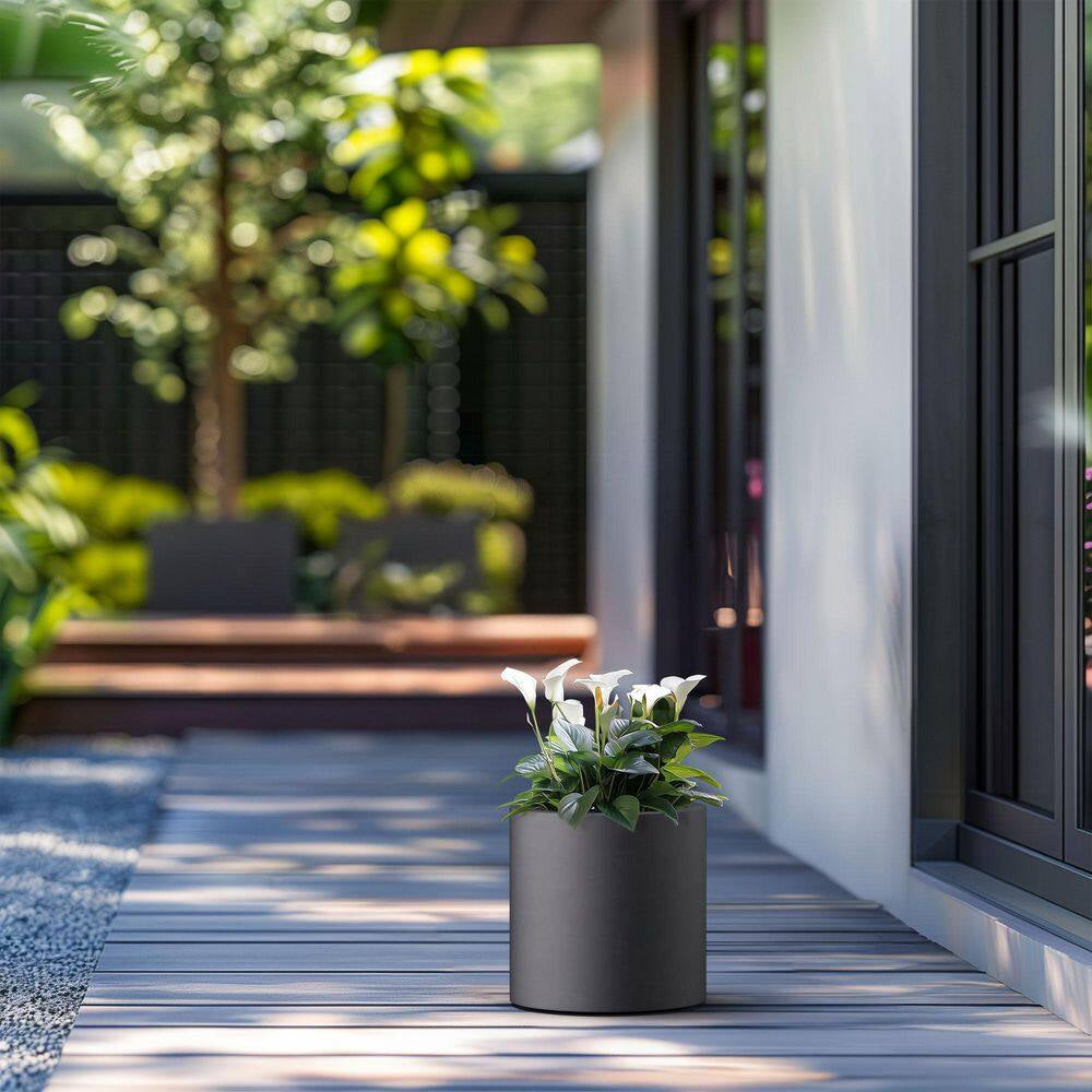 10 In. W X 10 In. H Charcoal Black Large Tall round Concrete Planter / Garden Plant Pot for Indoor and Outdoor