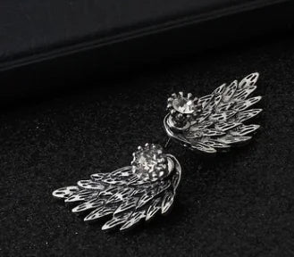 Vintage 3D Angel Wings Stud Earrings with Rhinestones