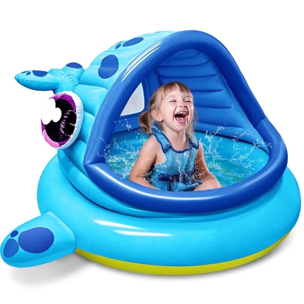 Whale-Shaped Inflatable Shade Kiddie Pool - Perfect Summer Fun for Babies and Toddlers (54" X 56" X 28")