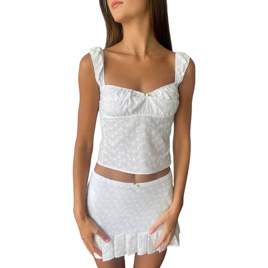 Elevate Your Summer Style with Our Sexy Backless Tie-Up Y2K Vintage White Jacquard Crop Top - Perfect for a Retro Fairy Look!